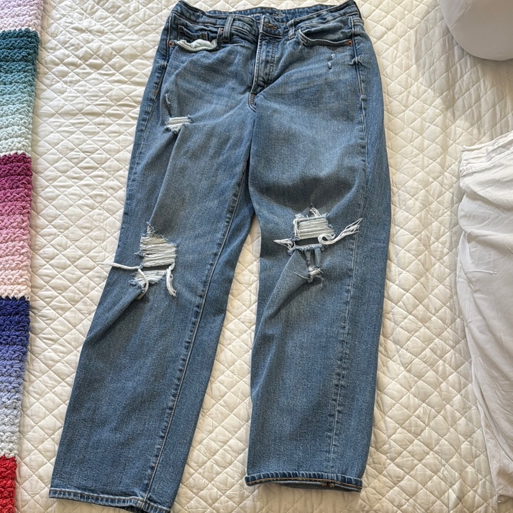 Old Navy Blue Boyfriend Jeans with Distressed Knees